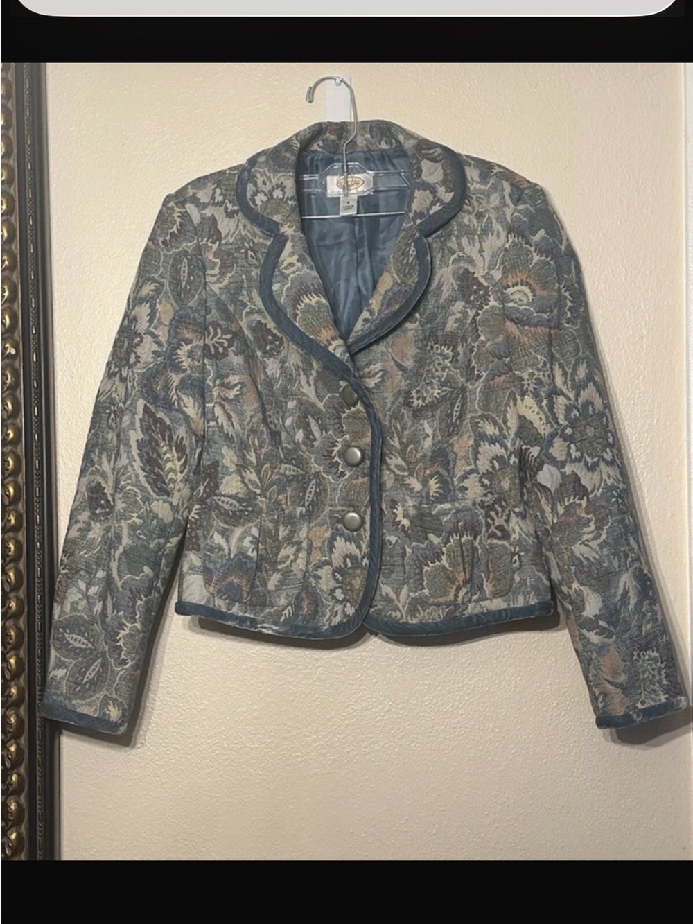 Talbots Slate Blue Floral Jacquard Blazer